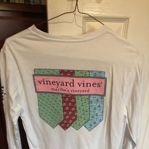 Vineyard Vines white long sleeve t-shirt with holiday ties